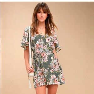 Billabong Floral Mini Dress in Green and Pink